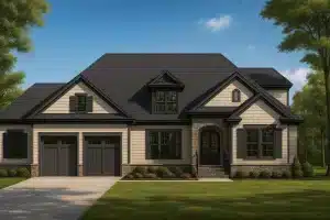 Luxury House Plans 11 4-bedroom Craftsman style house plan with gable roof, stone accents, and two-car garage