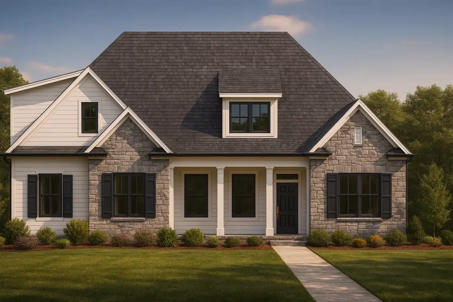 Craftsman house plan with 3 bedrooms, 3 baths, and stone-and-siding exterior