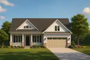 Luxury House Plans 2 Craftsman house plan with gable roof, front porch, and two-car garage