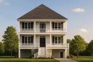 coastal house plan featuring 4 bedrooms, 4 baths