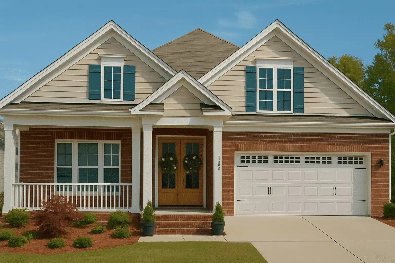 Traditional Craftsman cottage-style brick home with front porch and gable roof design.