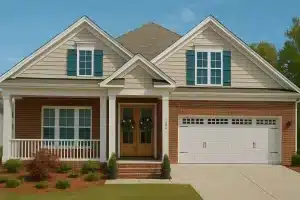 Luxury House Plans 1 Traditional Craftsman cottage-style brick home with front porch and gable roof design.