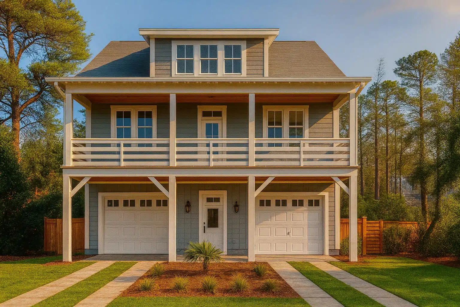 Modern Beach House Plan with Garage, Balcony & Outdoor Shower