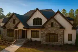 Elegant 2-Story House Plan with Vaulted Ceilings and CAD Blueprints