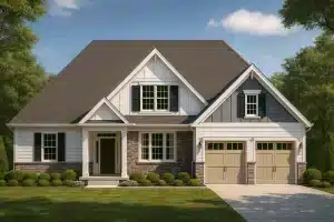 Luxury House Plans 13 Craftsman-style home plan with stone and board-and-batten exterior