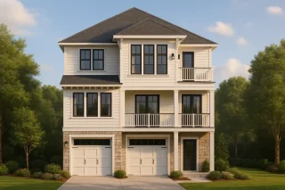 3-story coastal house plan with 2,618 heated sq. ft., 4 bedrooms