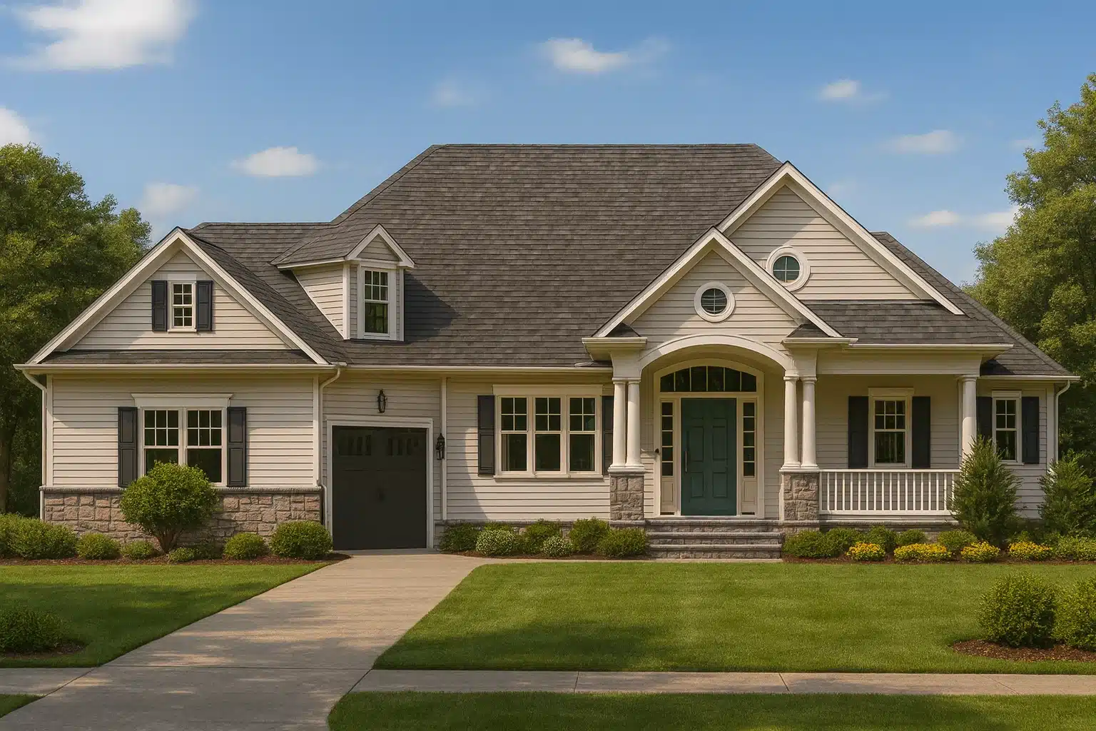 Spacious 1.5-Story Craftsman House Plan with Vaulted Ceilings & Fireplace