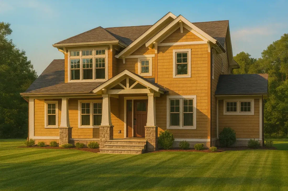 Craftsman Home Floor Plan with 4 Bedrooms and 3 Garage Bays