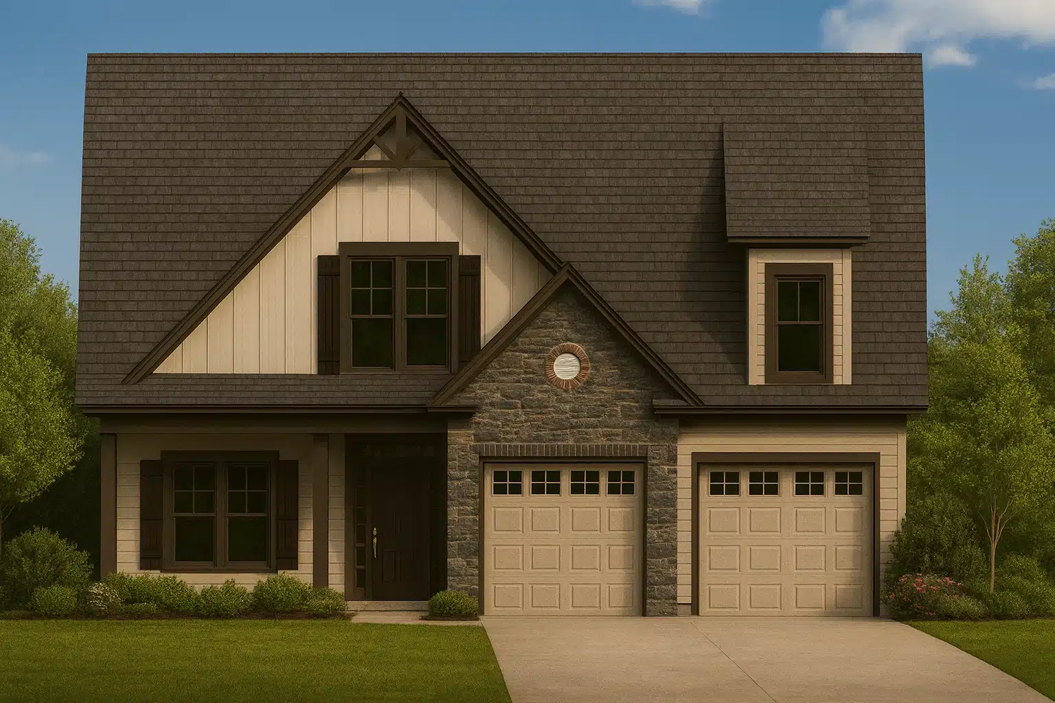 Country Farmhouse Plans 10 Modern House Plan with 1.5 Stories, 4 Bedrooms & CAD Blueprint