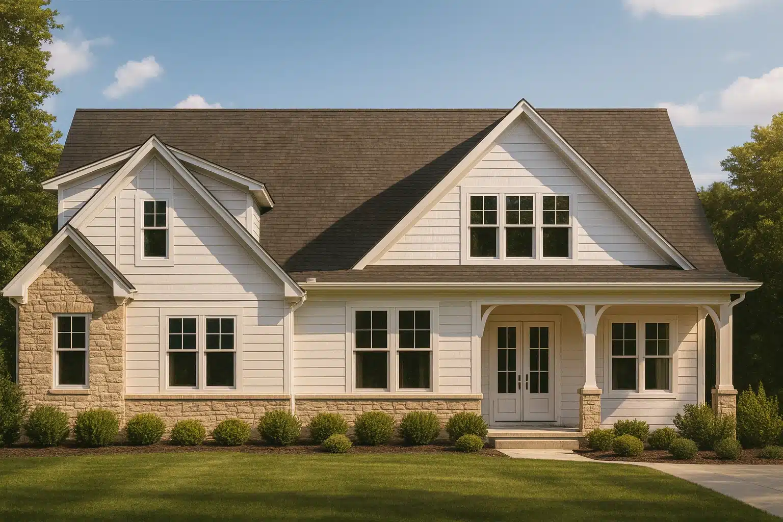 Craftsman-style house plan featuring 3 bedrooms, 3 baths, a 2-bay garage