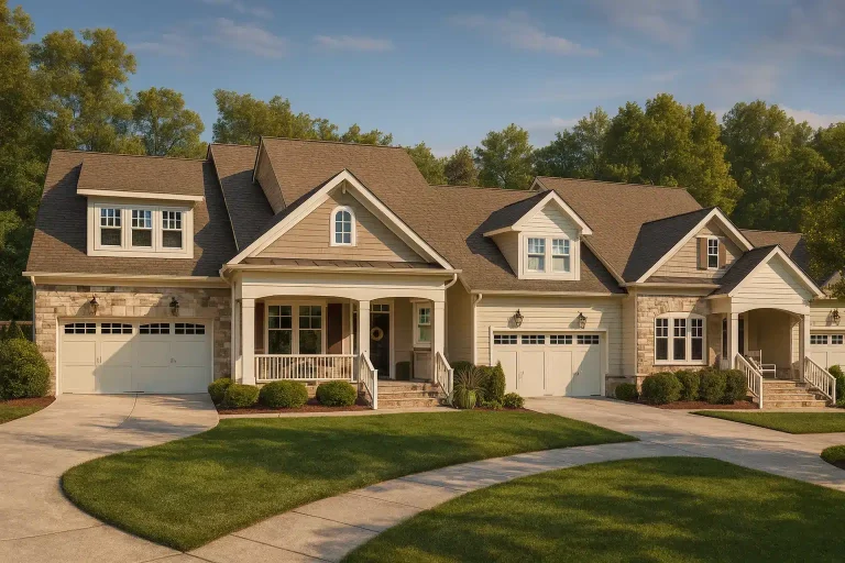House Plans with Mudroom 24 Front elevation of a New American Modern Traditional house featuring Craftsman details, stone accents, horizontal siding, gabled rooflines, and a covered front porch