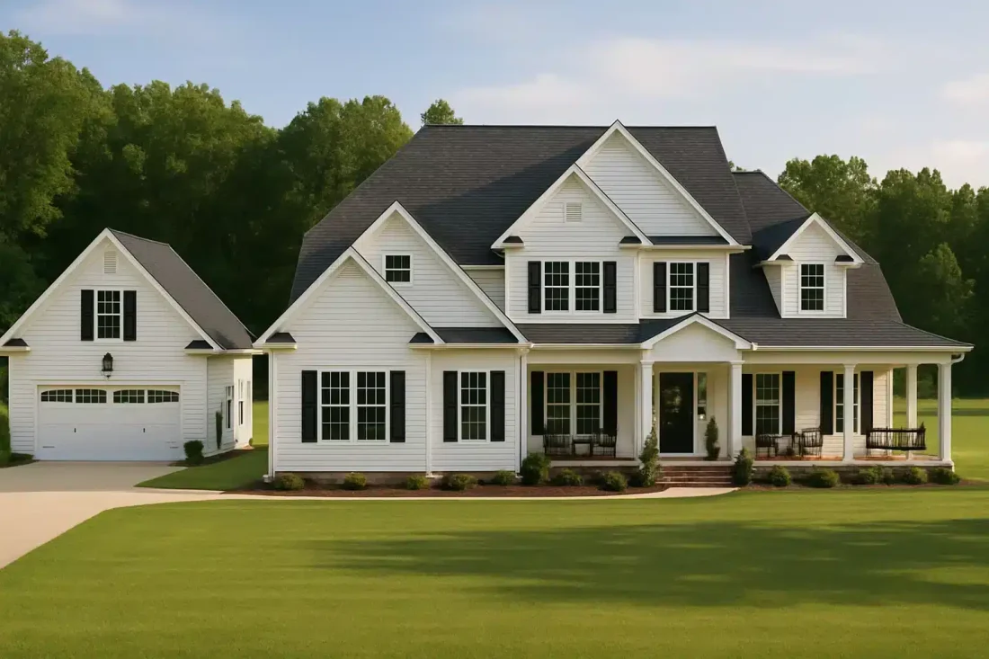 Traditional Farmhouse House Plan with Detached Garage