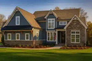 Modern Home Floor Plan with CAD Blueprint for 2-Story Design