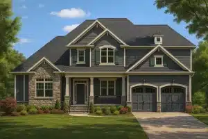 Traditional Home Floor Plan with Vaulted Ceilings and CAD Blueprints