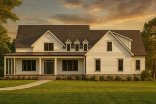 2-Story House Floor Plan with Wraparound Porch & Vaulted Ceilings