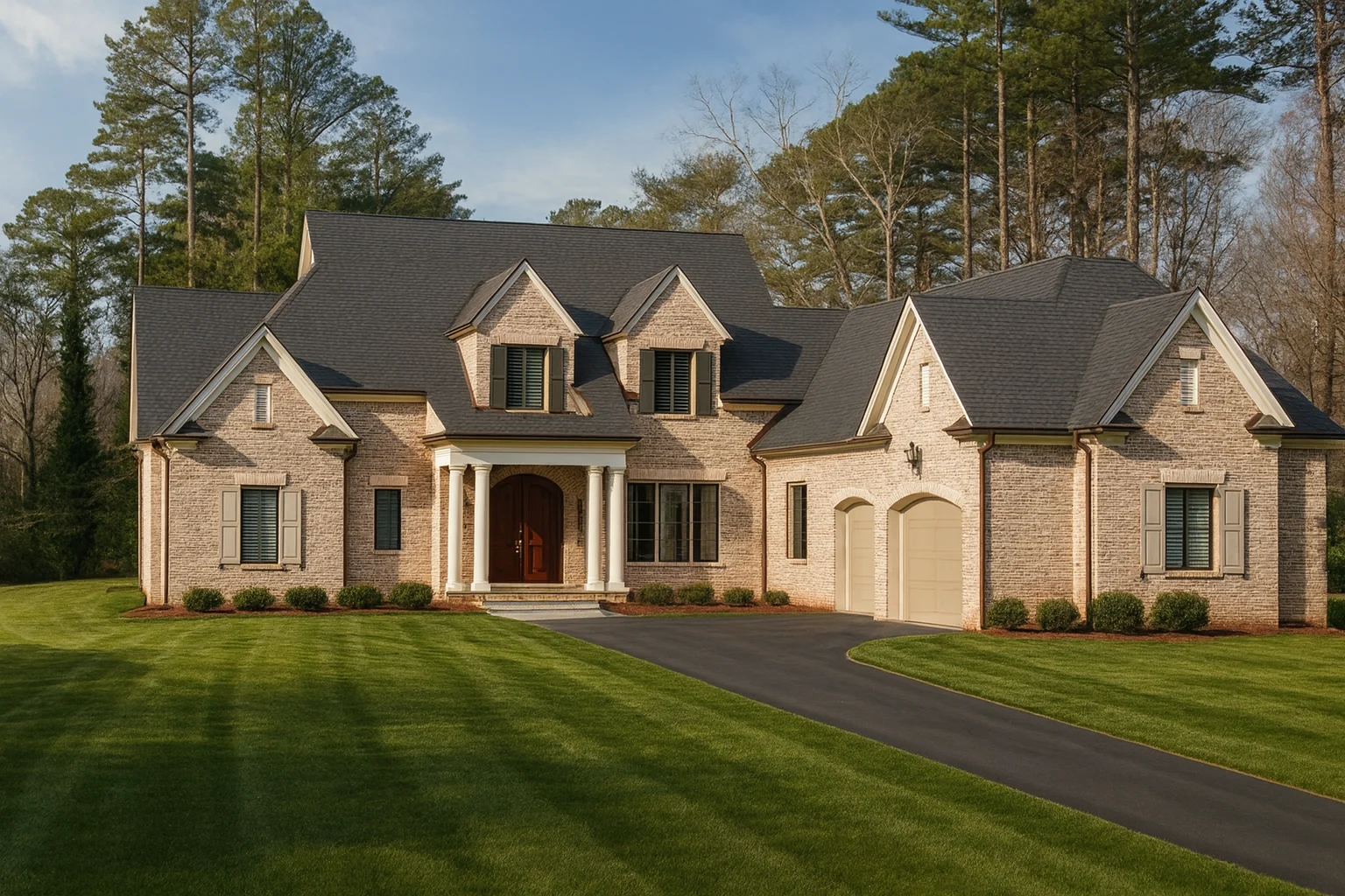 House Plans with Basement Bedrooms 3 Front elevation of a traditional brick home with Neo-Colonial symmetry, arched entry, and classical columns