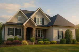 Elegant 2-Story House Plan with Vaulted Ceilings & Functional Design