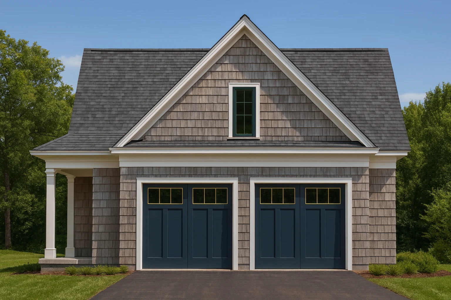 Second Floor Master Bedroom House Plans 7 Front elevation of a Shingle Style coastal garage apartment with cedar shingle siding, Cape Cod proportions, and carriage-style garage doors