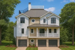 Coastal House Floor Plan with CAD Blueprints & Elegant Outdoor Living