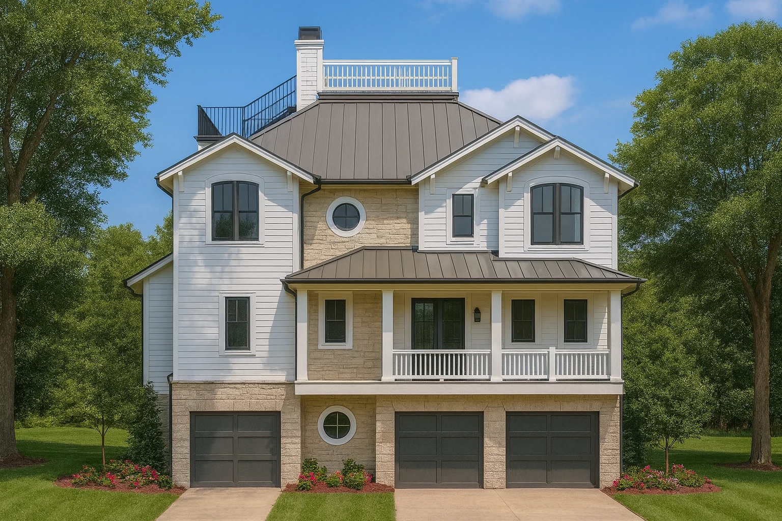 Coastal House Floor Plan with CAD Blueprints & Elegant Outdoor Living