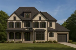 luxurious 3-story house plan with 5,241 heated sq. ft., 6 bedrooms
