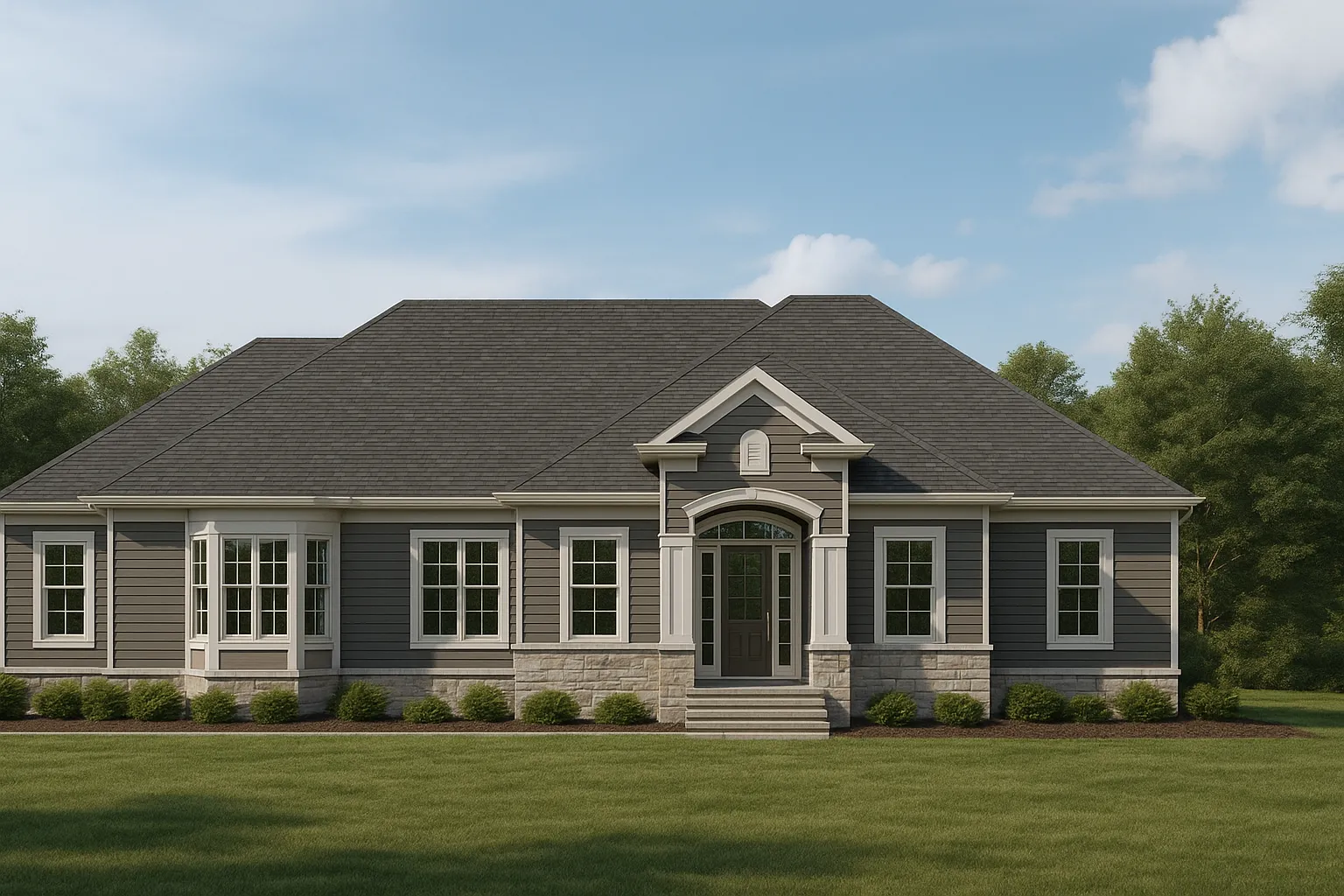 Front elevation of a Georgian Colonial style home featuring a full brick exterior, hipped roof, and symmetrical façade with classic architectural detailing.