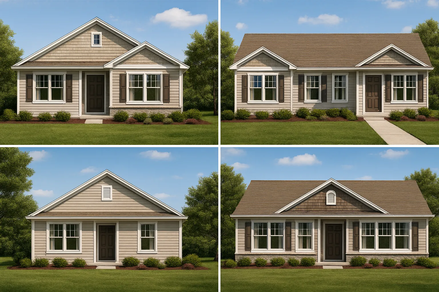 Top Designer-Approved House Plans 12 Front exterior view of a Traditional Ranch home featuring horizontal siding, shake accents, and symmetrical Craftsman-inspired detailing