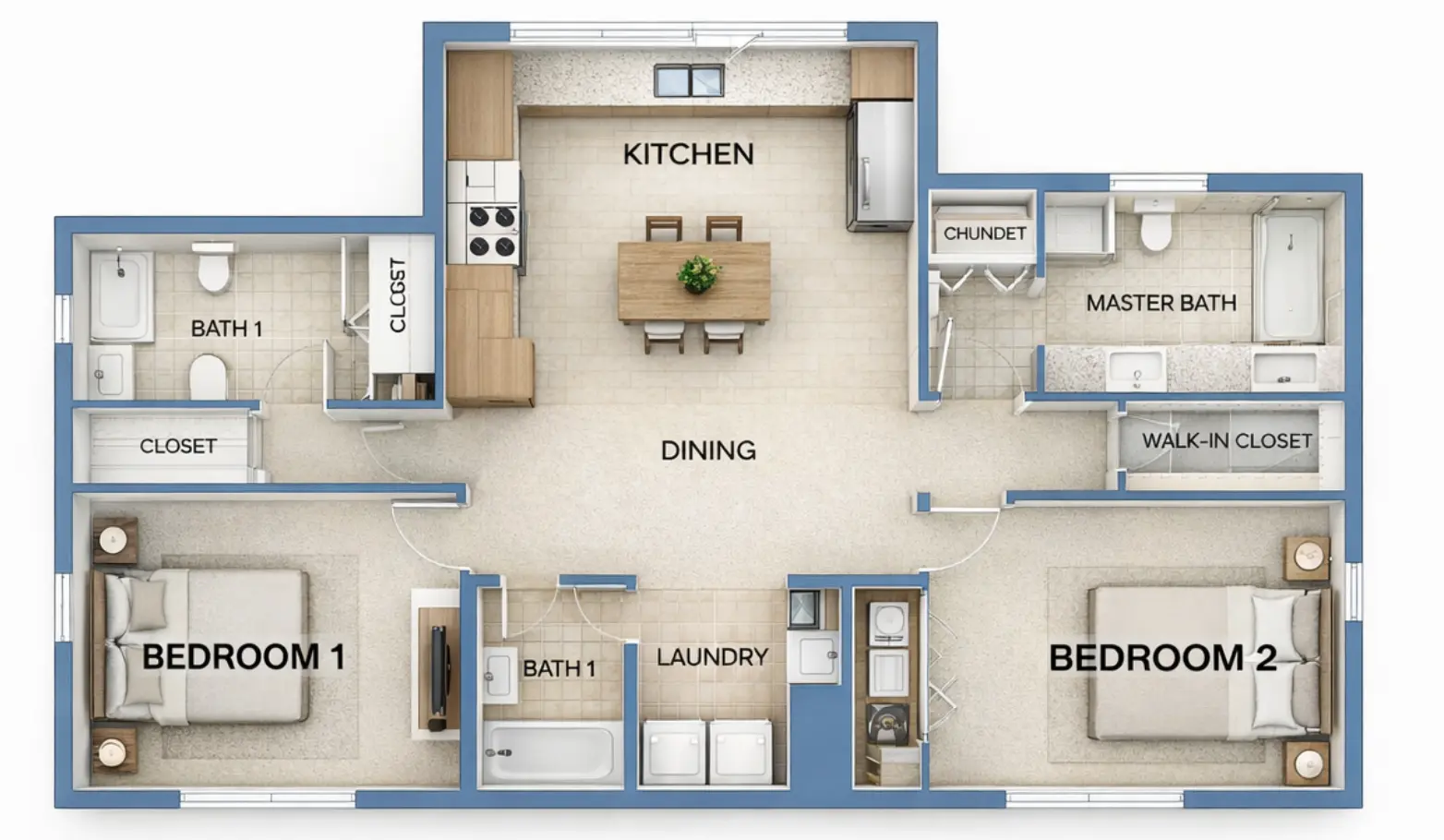 2 bedroom floor plan