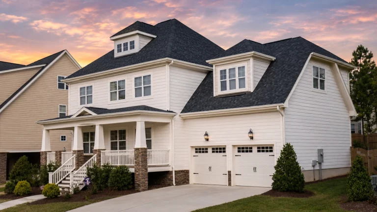 House Plans 2 Craftsman home plan 11-1643 with 4 bedrooms, 4 baths, 3,499 SF, covered front porch, white siding, and side-entry garage