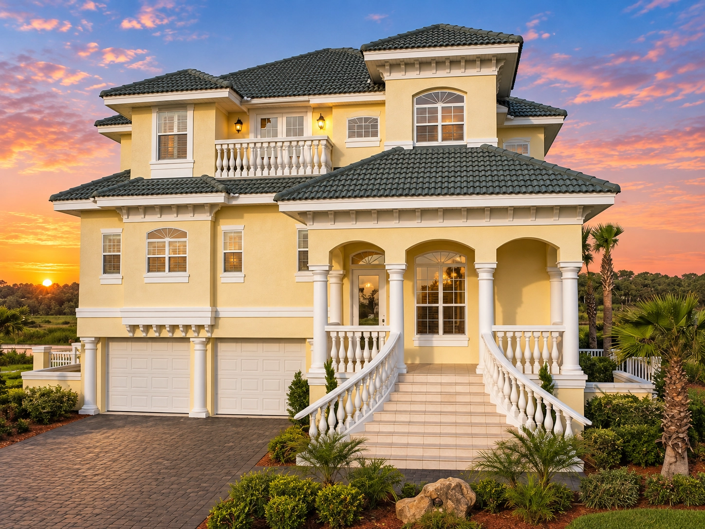 24-1574 HOUSE PLAN - Coastal Mediterranean Revival Home Plan - 3-Bed, 3-Bath, 2,374 SF