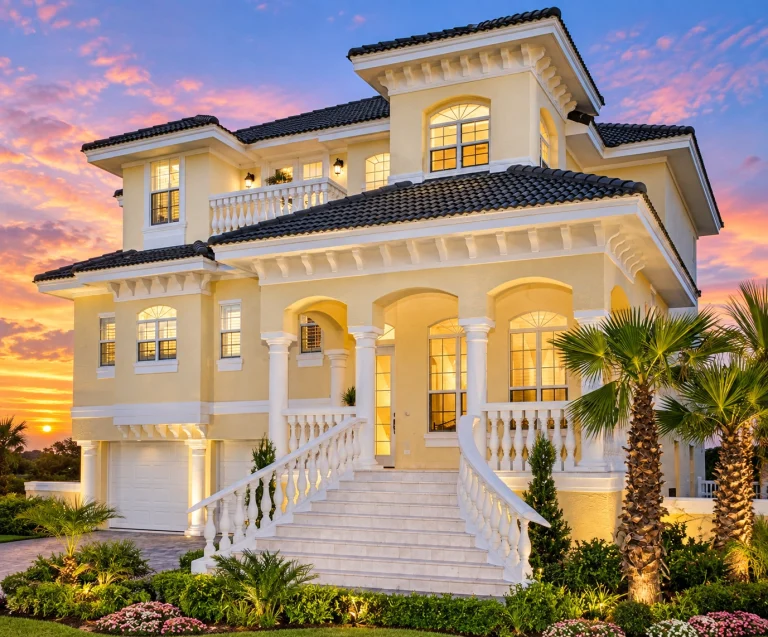 24-1574 HOUSE PLAN - Coastal Mediterranean Revival Home Plan - 3-Bed, 3-Bath, 2,374 SF