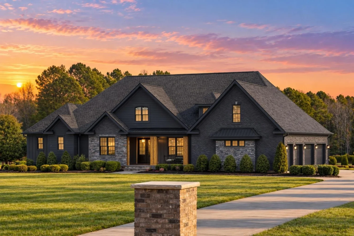 13-1640 HOUSE PLAN – French Country Home Plan – 3-Bed, 3-Bath, 3,775 SF - Modern Dark, AI-generated exterior concept