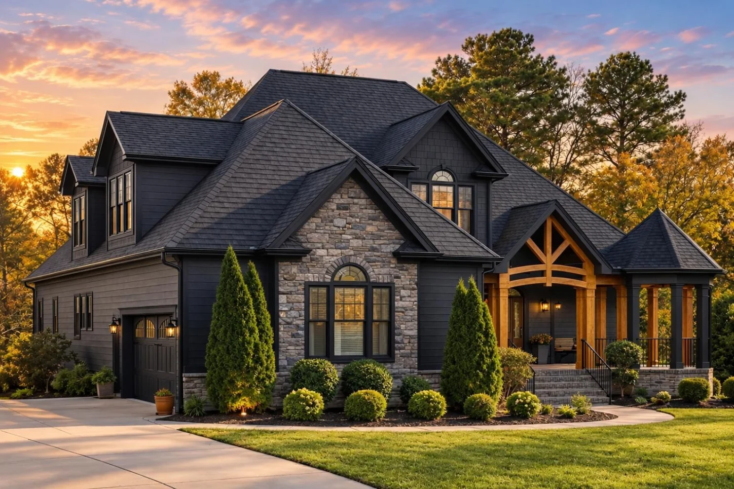 13-1818 HOUSE PLAN – Classic Suburban Home Plan – 4-Bed, 3-Bath, 3,252 SF - Modern Dark, AI-generated exterior concept
