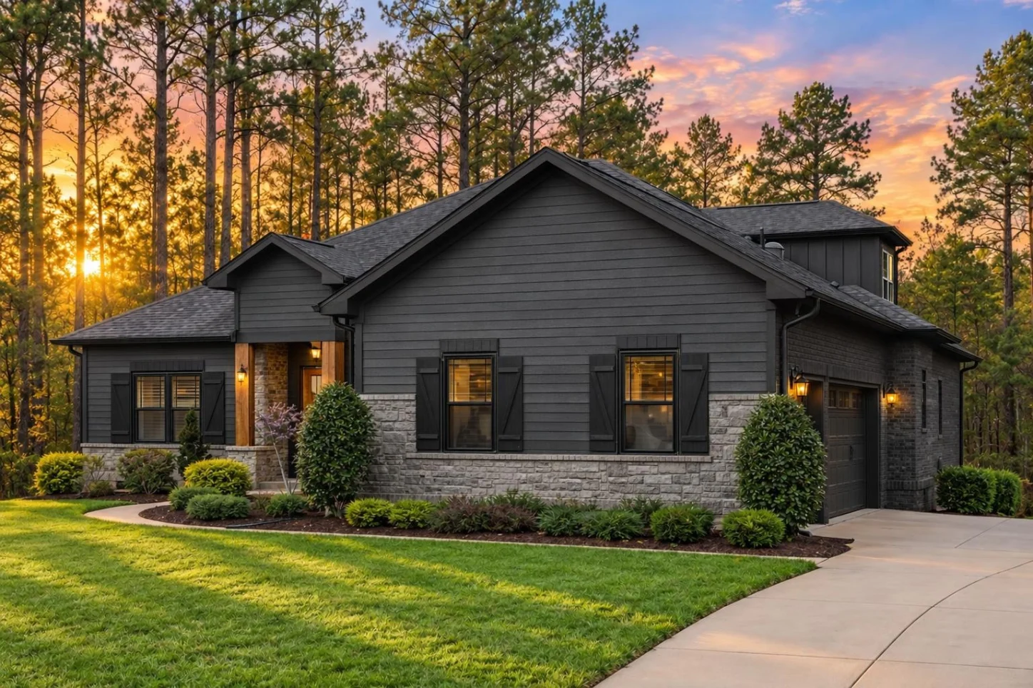 12-2643 HOUSE PLAN – Traditional Ranch Home Plan – 4-Bed, 3.5-Bath, 3,225 SF - Modern Dark, AI-generated exterior concept
