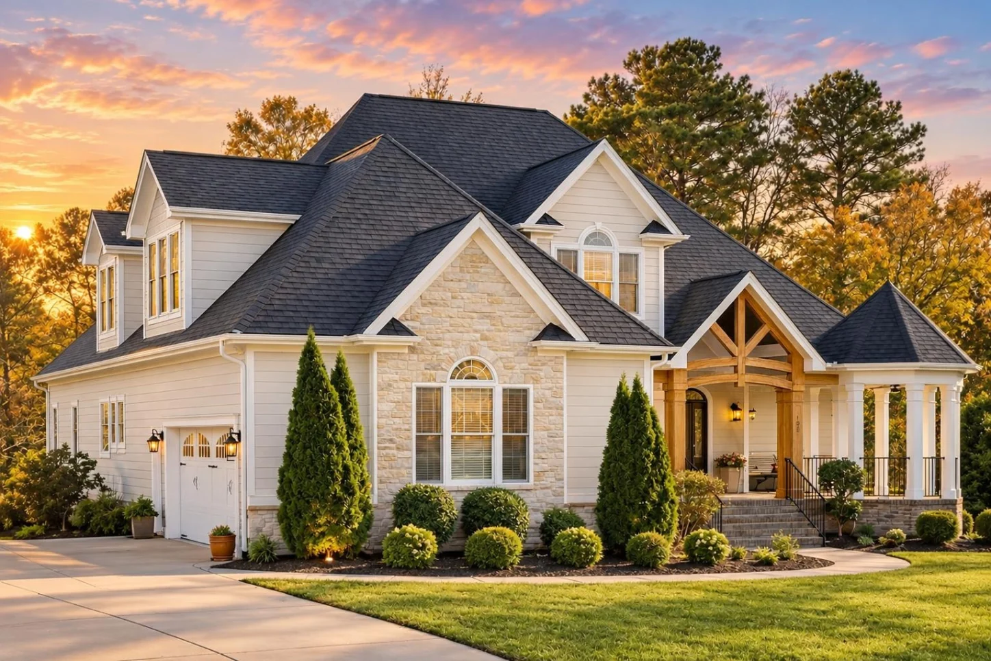 13-1818 HOUSE PLAN – Classic Suburban Home Plan – 4-Bed, 3-Bath, 3,252 SF - Warm Natural, AI-generated exterior concept