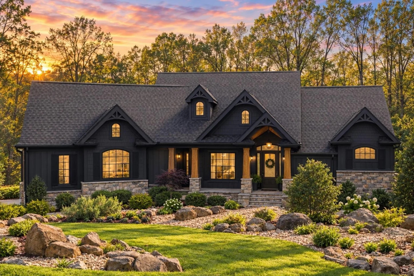 12-2572 HOUSE PLAN – Traditional Craftsman Home Plan – 3-Bed, 3-Bath, 2,493 SF - Modern Dark, AI-generated exterior concept