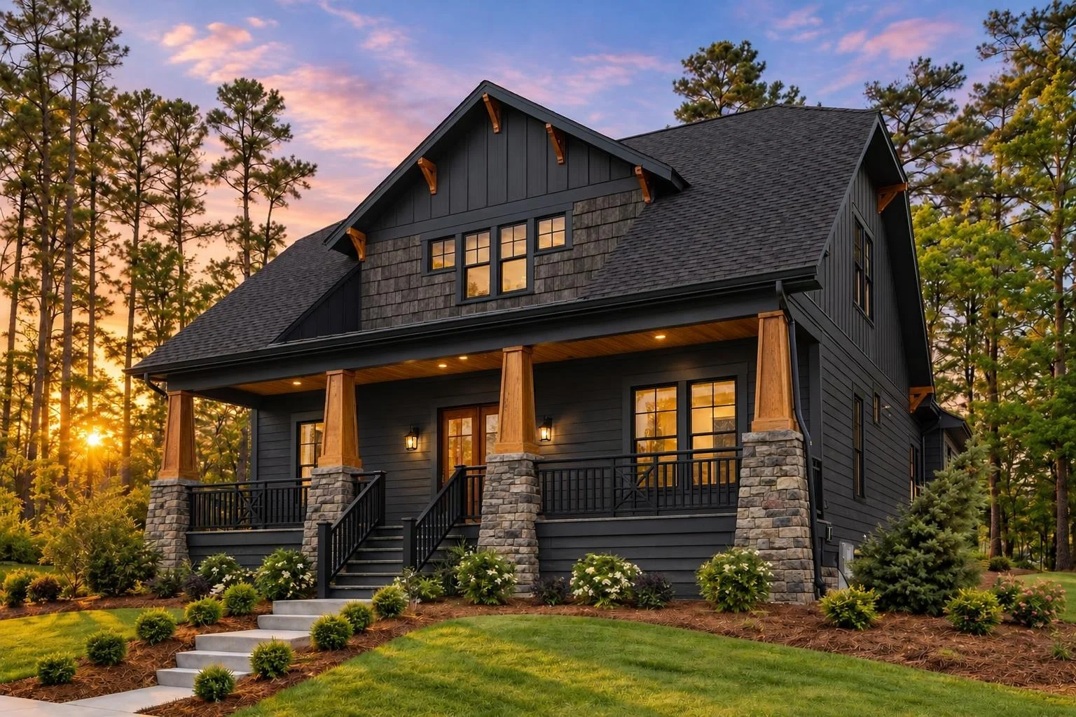 12-1087 HOUSE PLAN – Traditional Craftsman Home Plan – 4-Bed, 3-Bath, 2,605 SF - Modern Dark, AI-generated exterior concept