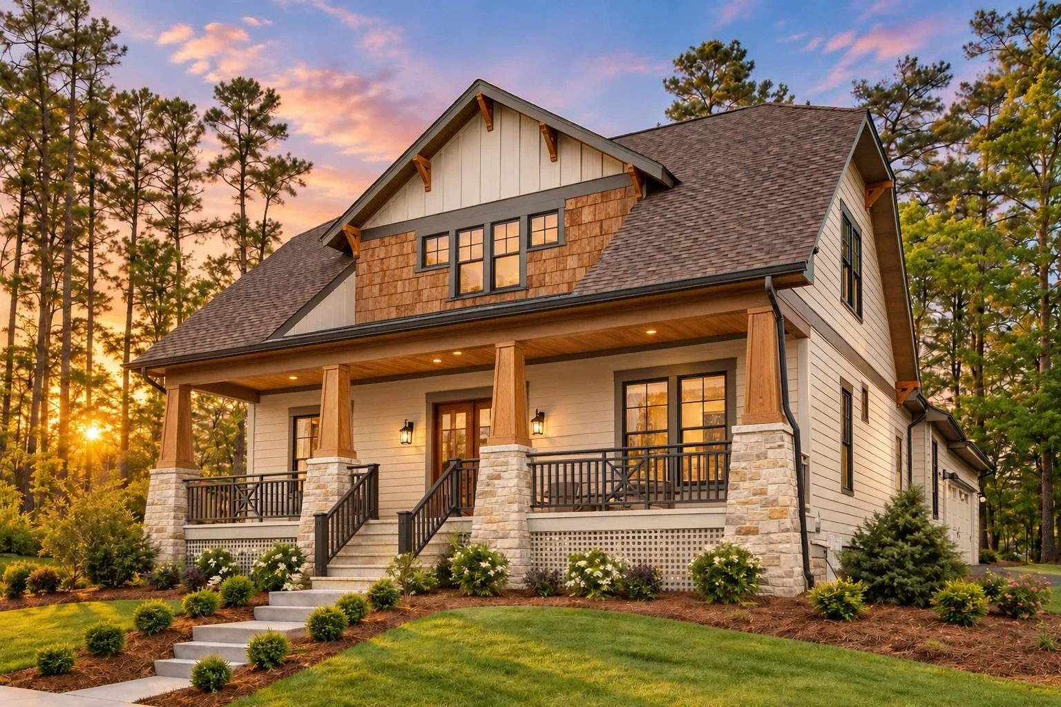 12-1087 HOUSE PLAN – Traditional Craftsman Home Plan – 4-Bed, 3-Bath, 2,605 SF - Warm Natural, AI-generated exterior concept