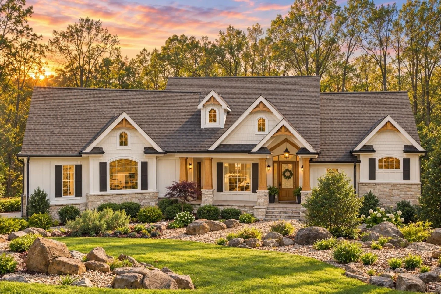 12-2572 HOUSE PLAN – Traditional Craftsman Home Plan – 3-Bed, 3-Bath, 2,493 SF - Warm Natural, AI-generated exterior concept