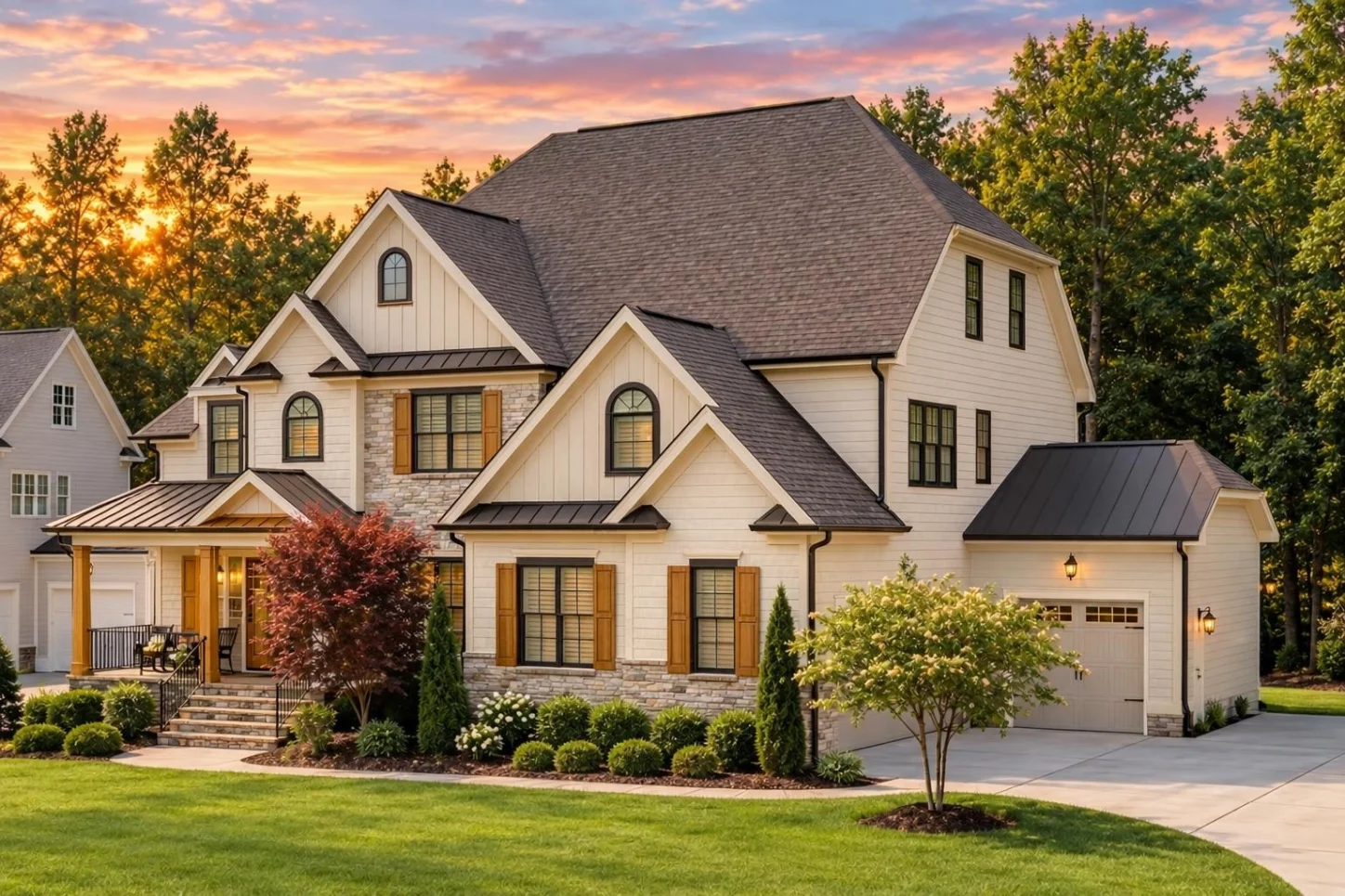 12-2871 HOUSE PLAN – Modern Craftsman Home Plan – 6-Bed, 5-Bath, 5,190 SF - Warm Natural, AI-generated exterior concept