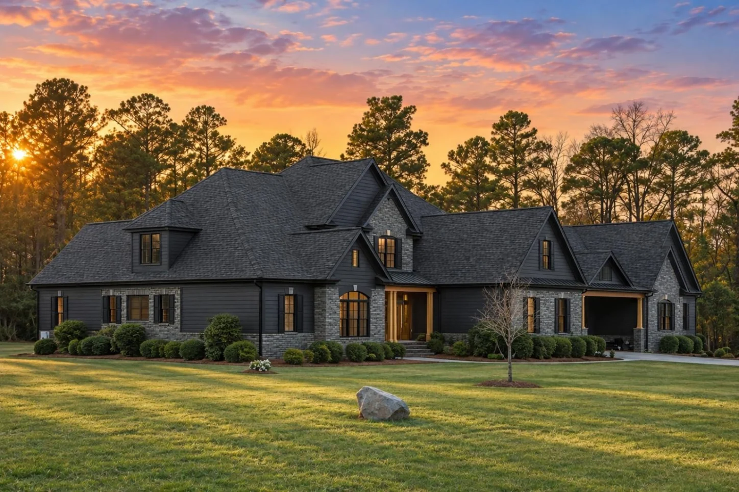 12-2530 HOUSE PLAN – Classical Southern Home Plan – 5-Bed, 5-Bath, 4,538 SF - Modern Dark, AI-generated exterior concept