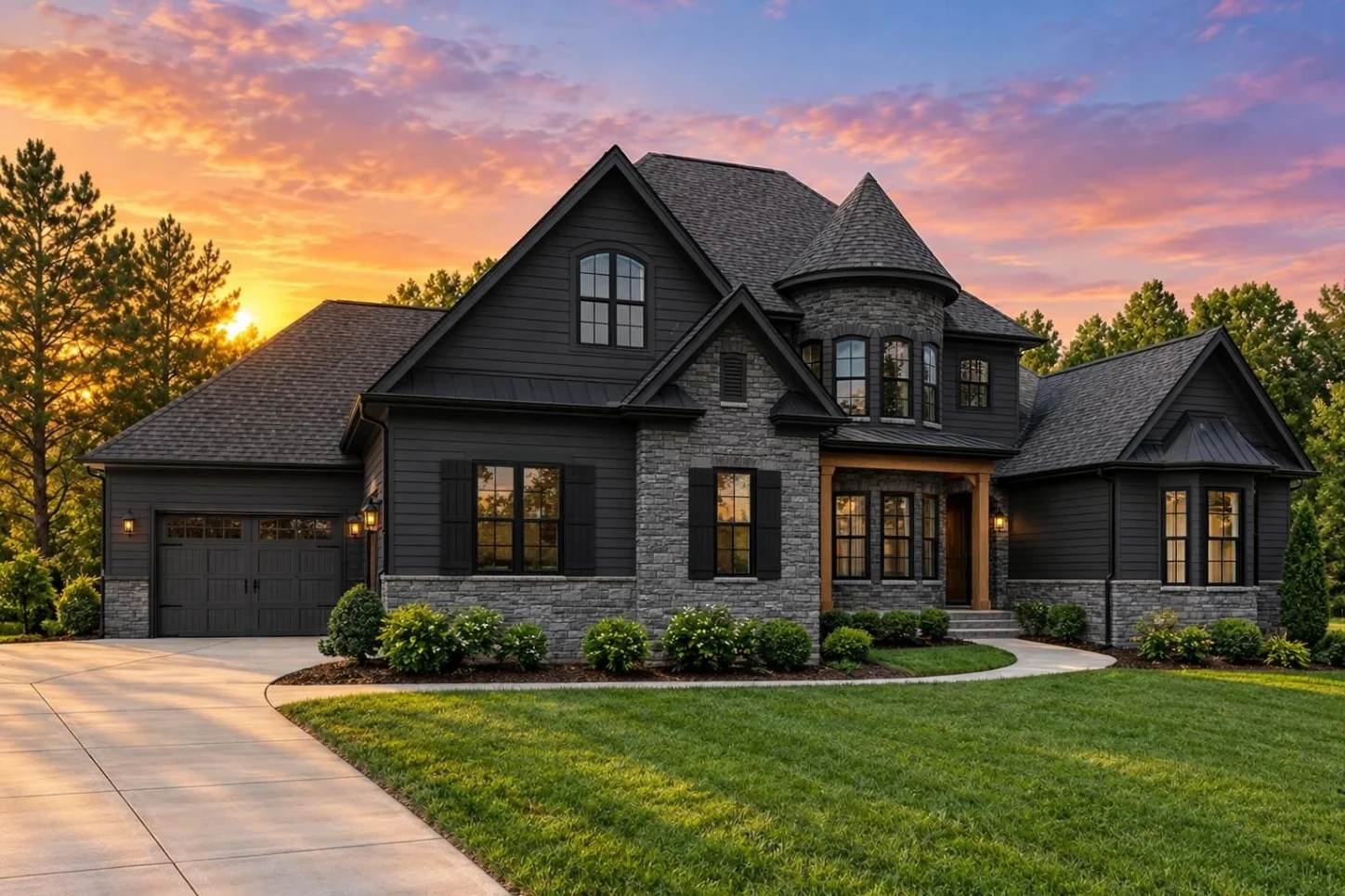 12-2865 HOUSE PLAN – French Country Home Plan – 4-Bed, 3.5-Bath, 4,796 SF - Modern Dark, AI-generated exterior concept