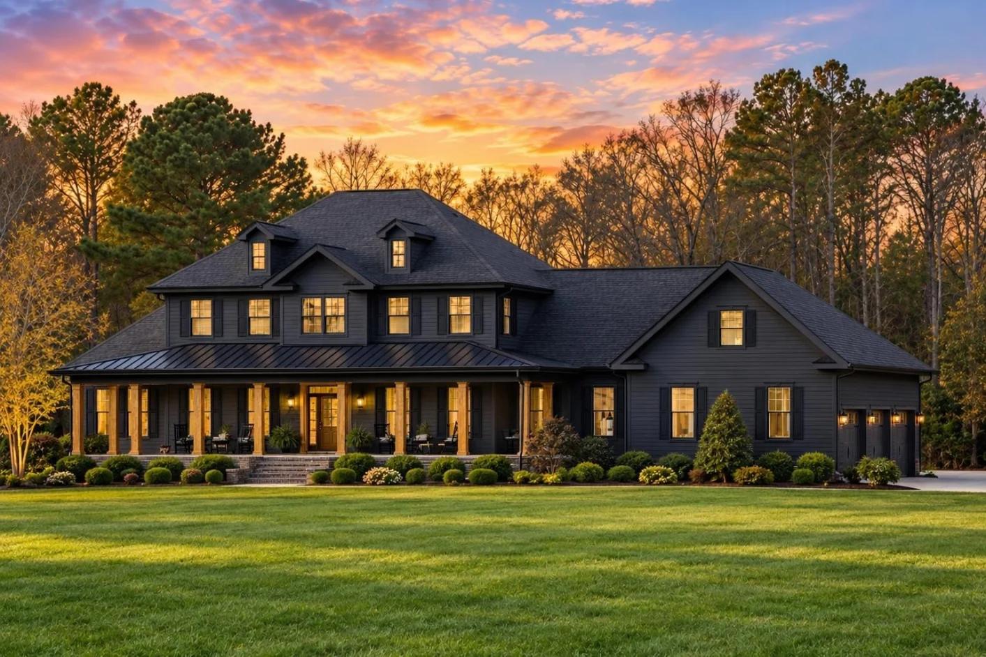 12-2529 HOUSE PLAN – Classic Farmhouse Home Plan – 4-Bed, 4-Bath, 3,935 SF - Modern Dark, AI-generated exterior concept