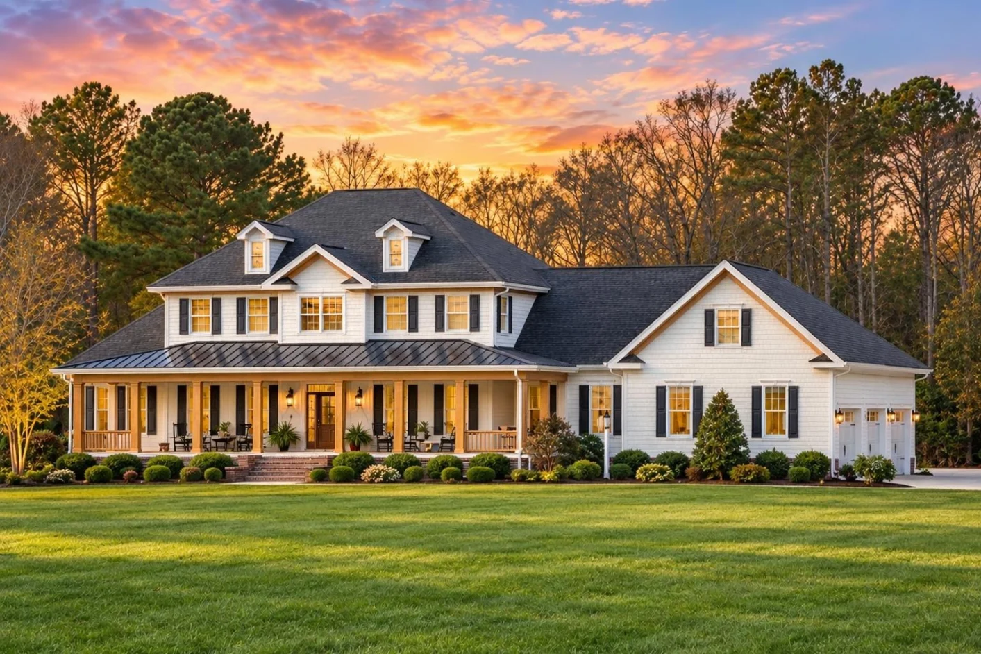 12-2529 HOUSE PLAN – Classic Farmhouse Home Plan – 4-Bed, 4-Bath, 3,935 SF - Warm Natural, AI-generated exterior concept