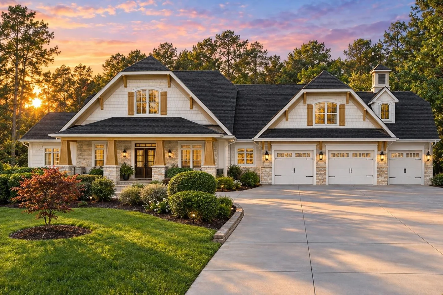 12-2927 HOUSE PLAN – Modern Craftsman Home Plan – 4-Bed, 3-Bath, 5,558 SF - Warm Natural, AI-generated exterior concept