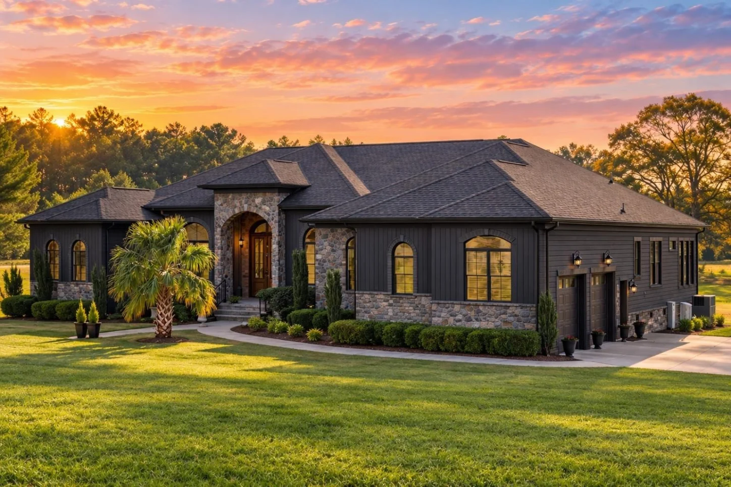 12-2490 HOUSE PLAN – French Provincial Home Plan – 3-Bed, 3.5-Bath, 3,606 SF - Modern Dark, AI-generated exterior concept