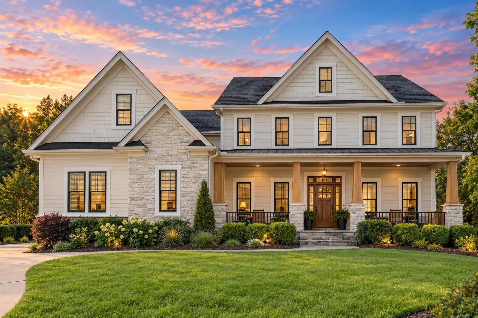 12-2398 HOUSE PLAN – Modern Craftsman Home Plan – 5-Bed, 4.5-Bath, 6,092 SF - Warm Natural, AI-generated exterior concept