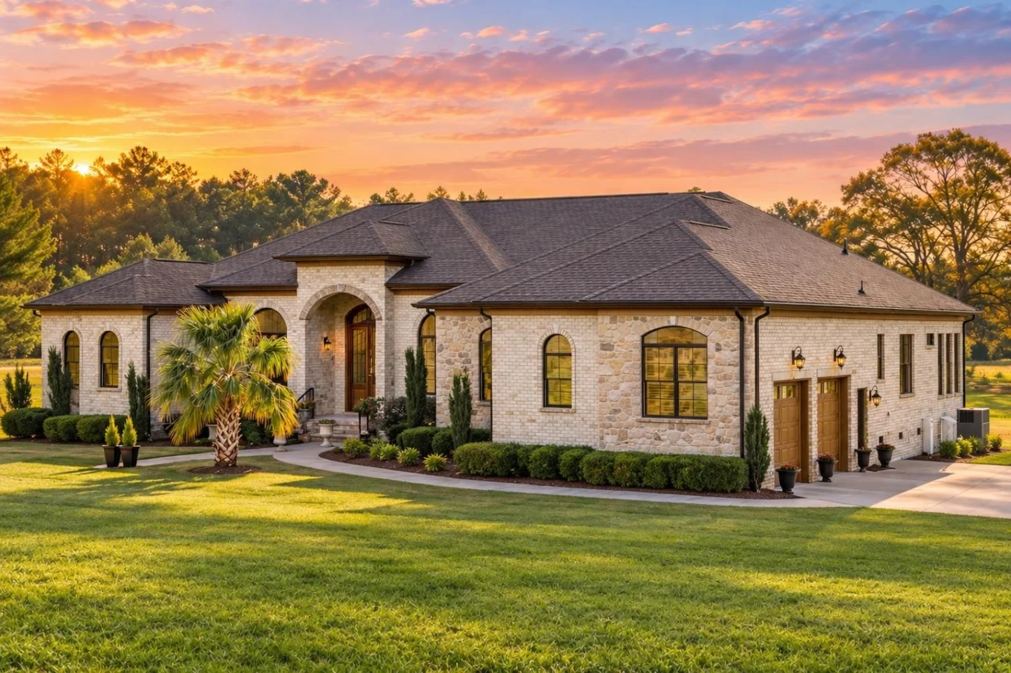 12-2490 HOUSE PLAN – French Provincial Home Plan – 3-Bed, 3.5-Bath, 3,606 SF - Warm Natural, AI-generated exterior concept