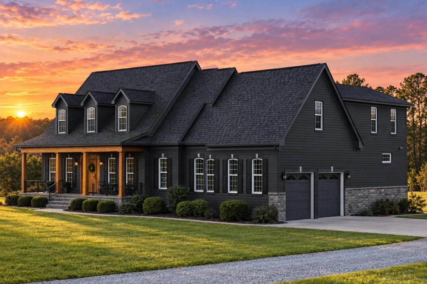 12-1022 HOUSE PLAN – Classical Southern Home Plan – 3-Bed, 2-Bath, 2,066 SF - Modern Dark, AI-generated exterior concept