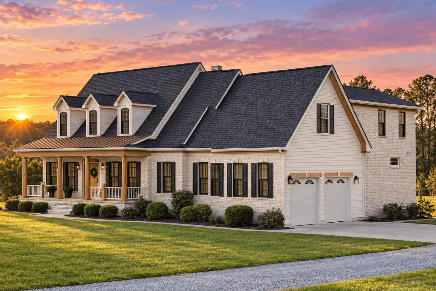 12-1022 HOUSE PLAN – Classical Southern Home Plan – 3-Bed, 2-Bath, 2,066 SF - Warm Natural, AI-generated exterior concept